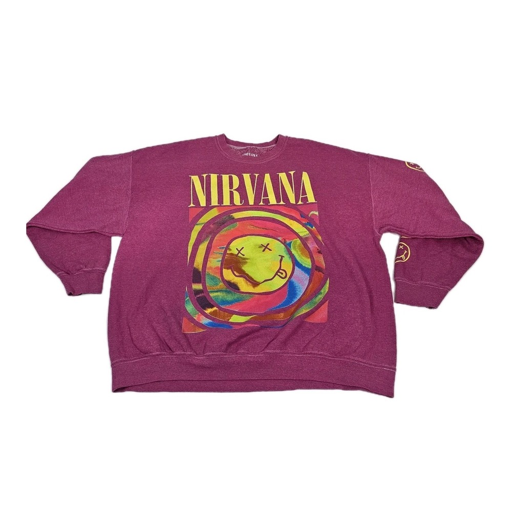 Nirvana Sweater shirt Bright Pink S/M Oversized Urban Outfitters Pullover Retro